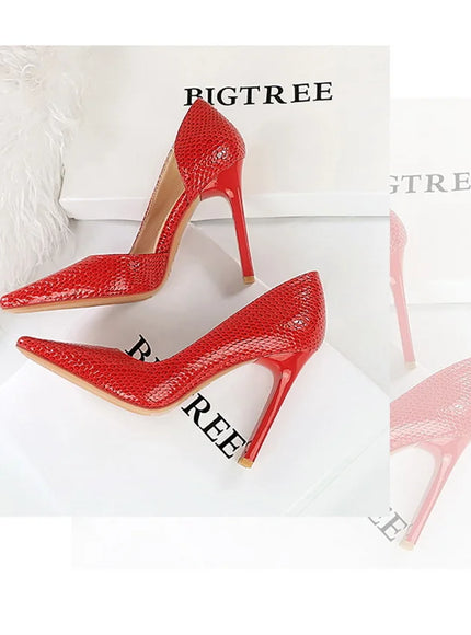 Woman Vintage Snake Print Pumps Square Toe Patent