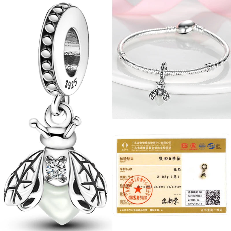 925 Sterling Silver Tree of Life Bead Luminous Firefly Dangle Butterfly Charms Fit Original Bracelet DIY Jewelry Gift for Women