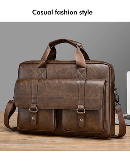 Mens Business Briefcase Large Capacity PU Leather Laptop Bag Fashion Crossbody Shoulder Tote Bag for Work Office