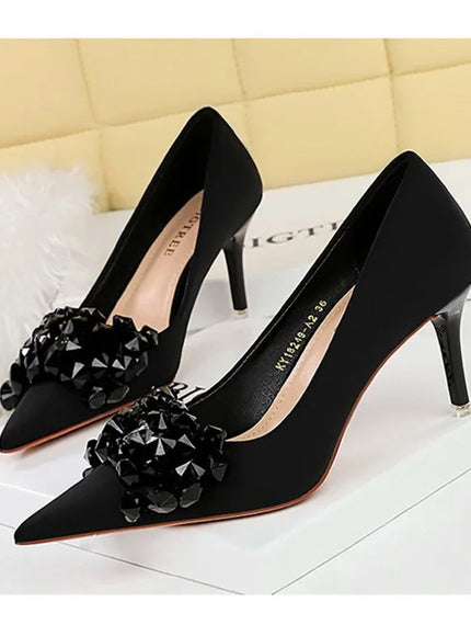 Rhinestones Women Pointed Toe Shallow Mouth Pumps Crystal