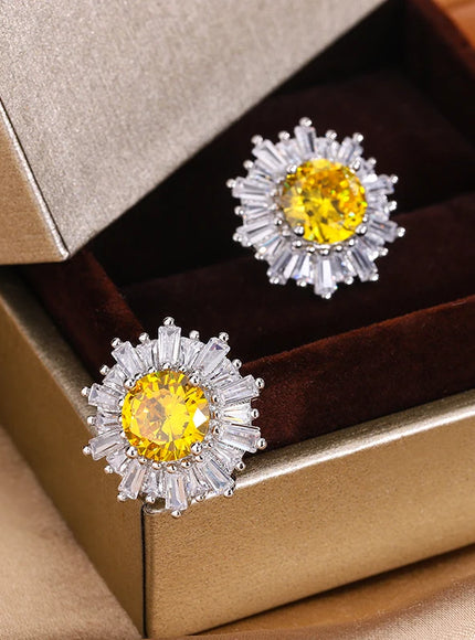 KissIcon Exquisite 925 Silver Earrings - Yellow Zircon