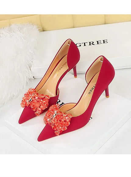 2024 New Rhinestone Women Pumps Bow knot Retro