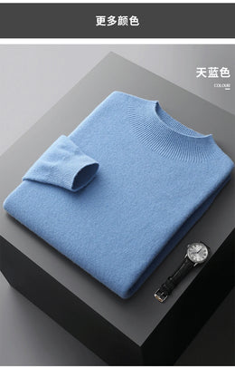New Men's Fashion Casual Wool Sweater Warm Autumn And Winter Semi-High Neck Knitted Bottoming Shirt