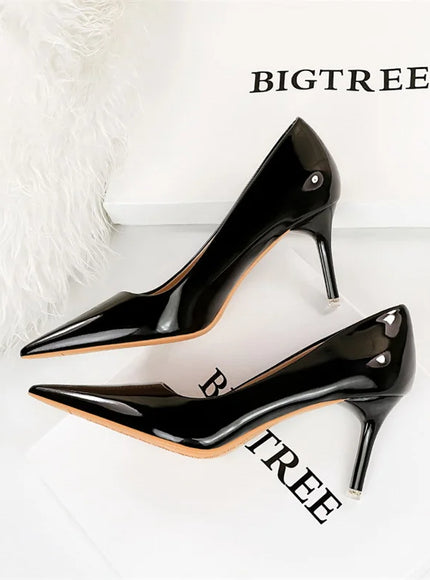 Fashion Simple Patent Leather Thin High Heel Women