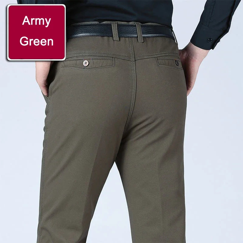 New Arrival 100% Cotton Summer Autumn Men's Casual Pants Fashion Solid Black Beige Gentle Thicken Trousers Brand Smart Suit Pant