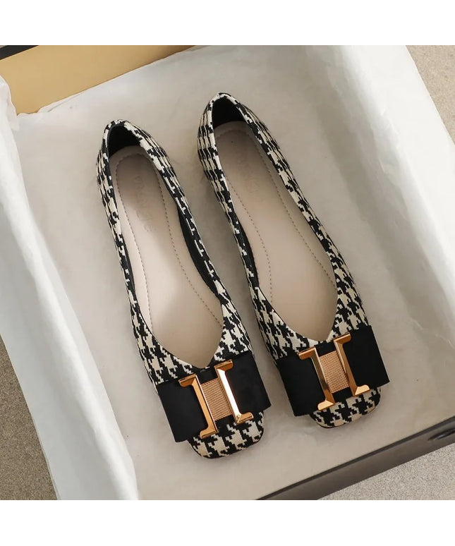 Square Toe Flat Shoes for Women's Spring Metal