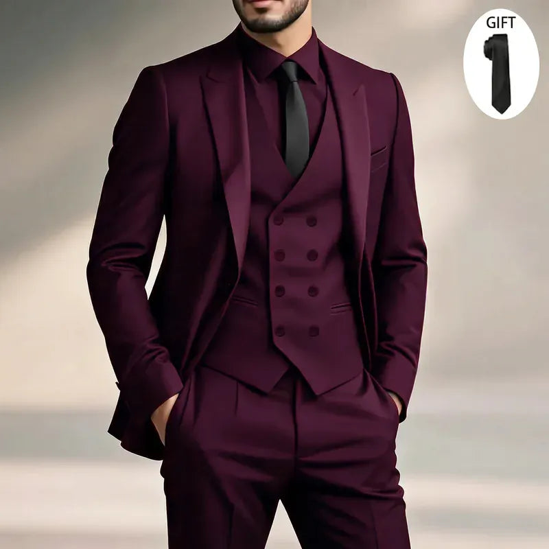 KissICON Burgundy / XXS Sharp SlimFit ThreePiece Suit for the Modern Professional