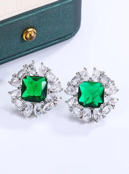 KissIcon Silver 925 Plated Earrings Green Zircon Shine