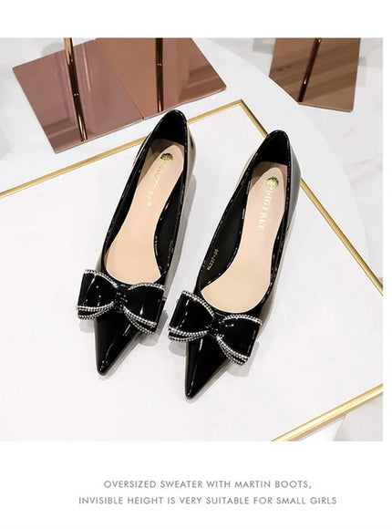 New Fashion Street Style Patent Leather Rhinestone Butterfly-knot