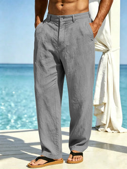 New Summer Men's Breathable, Smooth Linen Wide-Leg Straight Casual Trousers For Beach, Travel And Vacation