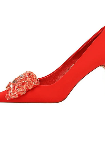 Rhinestones Women Pointed Toe Shallow Mouth Pumps Crystal