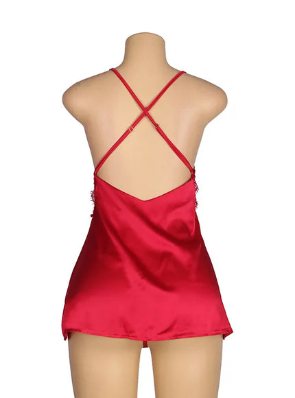 Plus Size Women Black Red Transparent Mesh Babydoll Chemise Sleepwearnight gown Valentine Birthday Gift from M-5XL