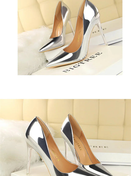 Fashion Metal Women Patent Leather Shallow Mouth Thin