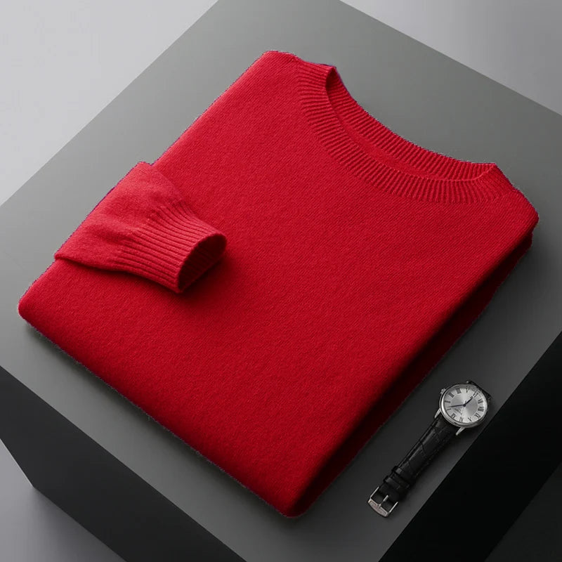 100% Merino Wool Sweater Man O-neck Basic Wool Pullover Autumn Winter Long Sleeve Soft Warm Jumper Smart Casual Knit Popular Top