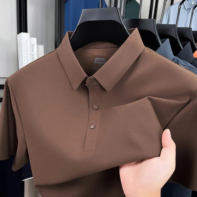 Men's Seamless Polo Shirt - Breathable Nylon-Spandex Blend, Reinforced Collar & Matching Buttons (12 Colors, M-4XL)