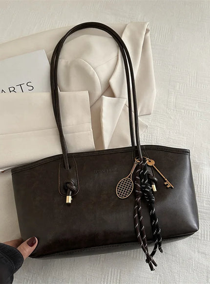 European American Retro Tote Bag, Korean Fashion Shoulder Bags Advanced Simple Handbag New Large Capacity Pendant Versatile Bags