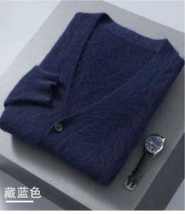 2025 Autumn Winter New Cardigan Men's V-Neck Top 100% Mink Cashmere Knitted Sweater Casual Loose Large Long Sleeved Shirt Jacket