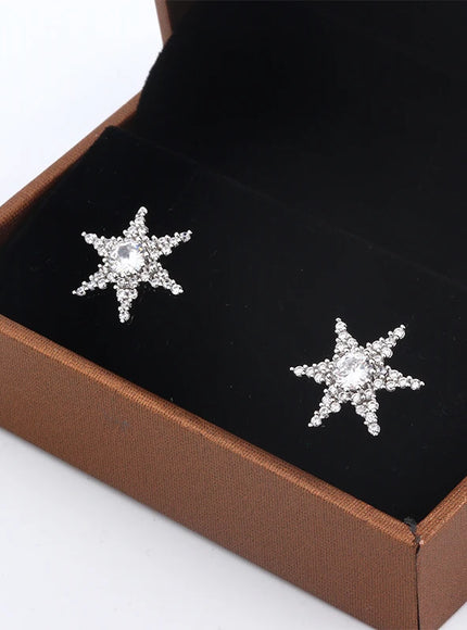 KissIcon Shiny Star Pentagram Stud Earrings - S925 Zircon