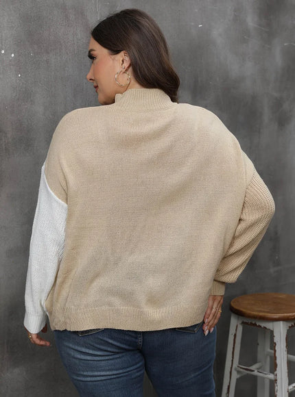 Plus Size Mock Neck Color Block Knitted Sweater Women's Autumn winter