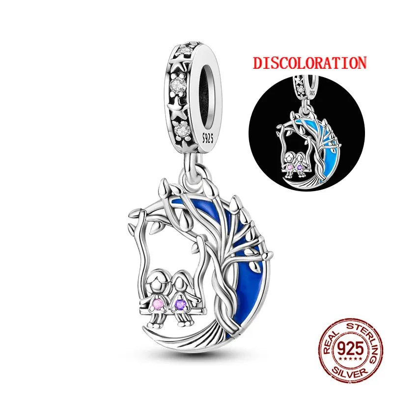KissICON KJC987 Luminous 925 Sterling Silver Hot Selling Stars And Moon Charms Fit 925 Original Bracelets DIY Jewelry Making For Women Gift
