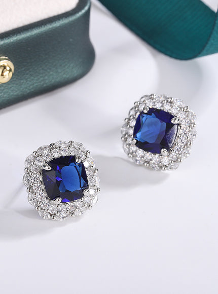 KissIcon 925 Silver Plated Earrings Blue Zircon Shine