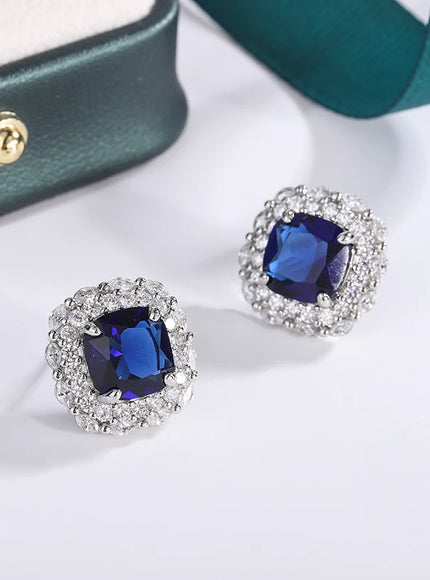 KissIcon 925 Silver Plated Earrings Blue Zircon Shine
