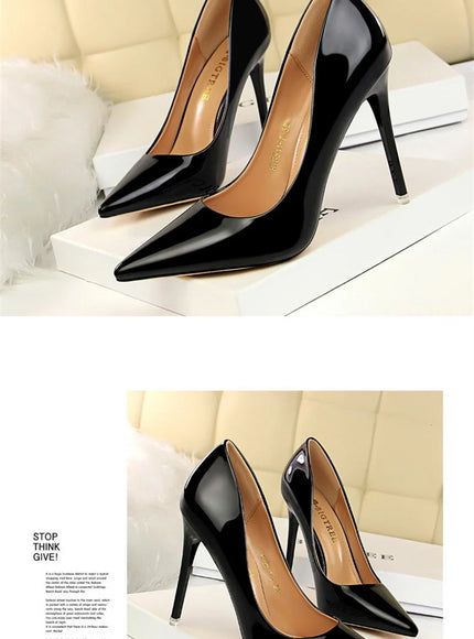 Fashion Metal Women Patent Leather Shallow Mouth Thin