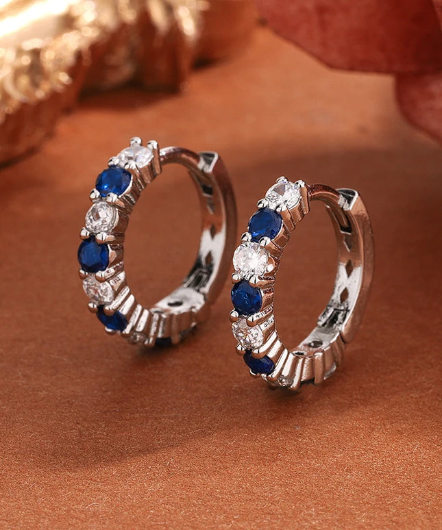 Blue Zircon Silver Plated Stud Earrings For Women - Elegant