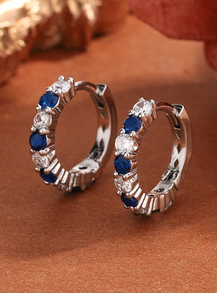 KissIcon Silver Plated Blue Zircon Stud Earrings - Party