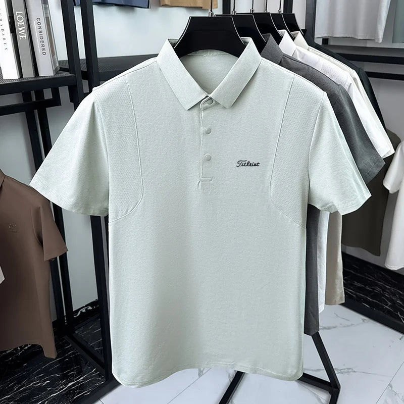 Luxury Men Summer New Short-Sleeved Polo Shirt Lapel Button Solid Color Letter Print Comfortable Ventilate Fashion Men'sClothing