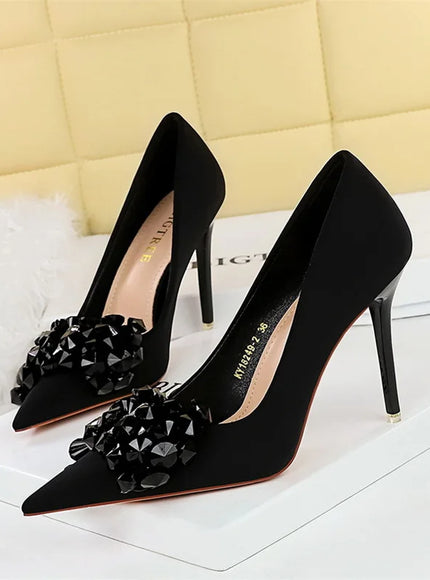 Rhinestones Women Pointed Toe Shallow Mouth Pumps Crystal