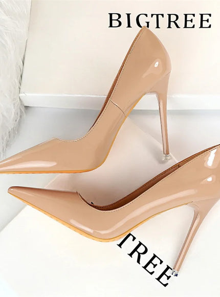 Fashion Simple Patent Leather Thin High Heel Women