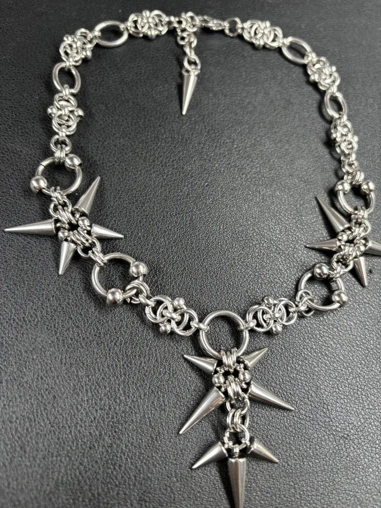 Punk Grunge Rock Rivet Pendant Chain Cool Fashion Handmade Geometric Necklace Goth Charm Jewelry Hip Hop Accessories