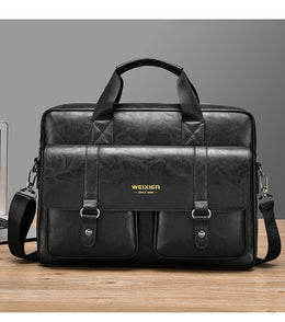 Mens Business Briefcase Large Capacity PU Leather Laptop Bag Fashion Crossbody Shoulder Tote Bag for Work Office