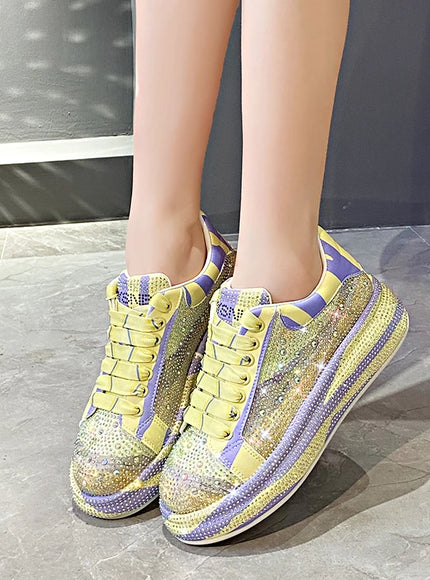 Luxury Leather Shoes Fashion Platform Shoes Platforms Designer Sneakers Tide Shine Bling Rhinestone Shoes  Zapatos De Mujer
