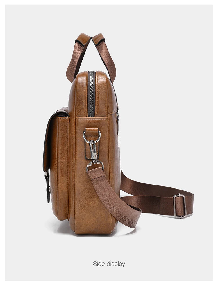 Mens Business Briefcase Large Capacity PU Leather Laptop Bag Fashion Crossbody Shoulder Tote Bag for Work Office