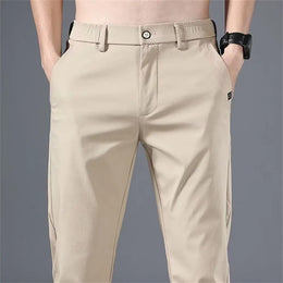 2024 Summer New Thin Ice Silk Stretch Men's Pants Casual Elastic Waist Smooth Trouser Pants Male Brand Clothing 5 Colour