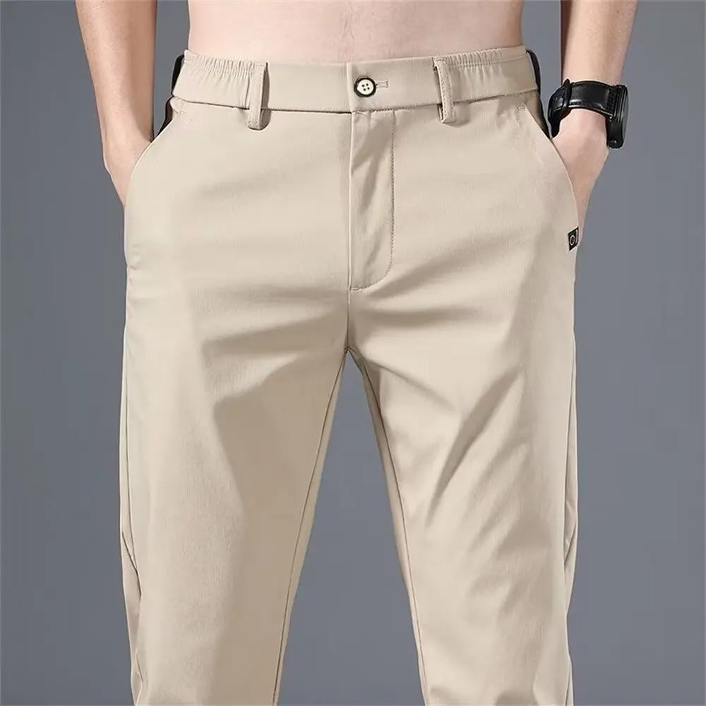 2024 Summer New Thin Ice Silk Stretch Men's Pants Casual Elastic Waist Smooth Trouser Pants Male Brand Clothing 5 Colour