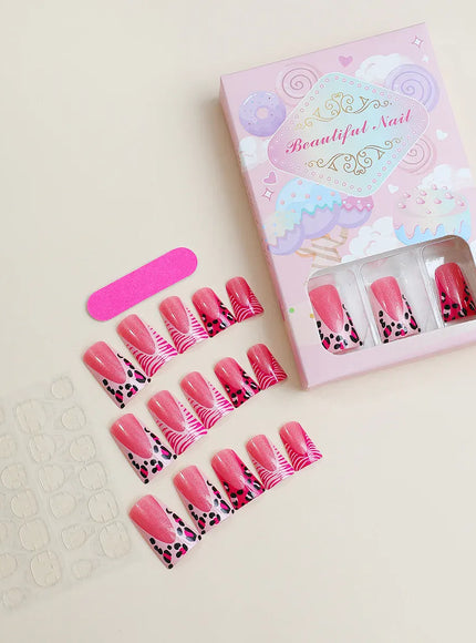 KissIcon Duckbill Pink Leopard Fake Nails Full Cover
