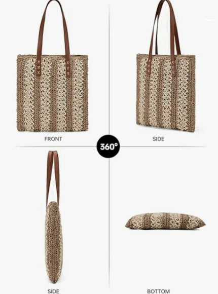 Shoulder Woven Stripesd Straw Fashionable Handbag –