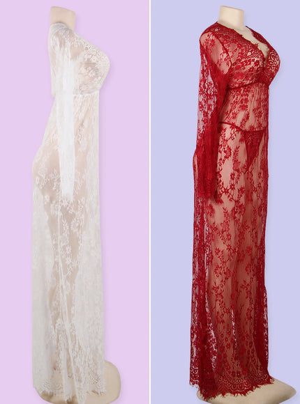 Plus Size/Big Size Full Lace Half Transpaent for fat women Sexy lingerie Long Dress nighty for ladies  sexy sleepwear