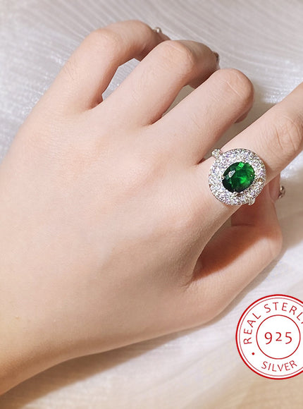 High Quality 925 Silver Plated Zircon Rings for Women Fashion Green Zircon Jewelry Party Ring Exquisite Wedding Bridal Jewelry