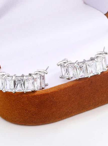 Exquisite 925 Silver Plated Full Diamond Women's Earrings Fashion C Earrings High Quality Anniversary Gift Everyday Wear Jewelry
