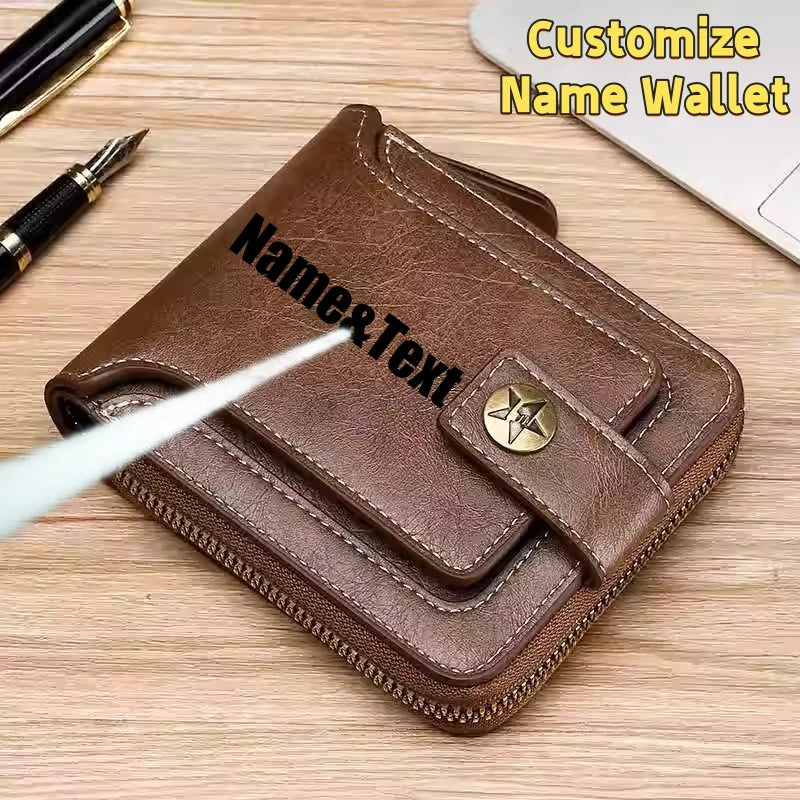 Custom Name&Text Mens Wallet Engraved Leather Wallets Personalized Mens Gifts for Husband from Wife Custom Wallet for Man Annive