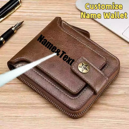 Custom Name&Text Mens Wallet Engraved Leather Wallets Personalized Mens Gifts for Husband from Wife Custom Wallet for Man Annive
