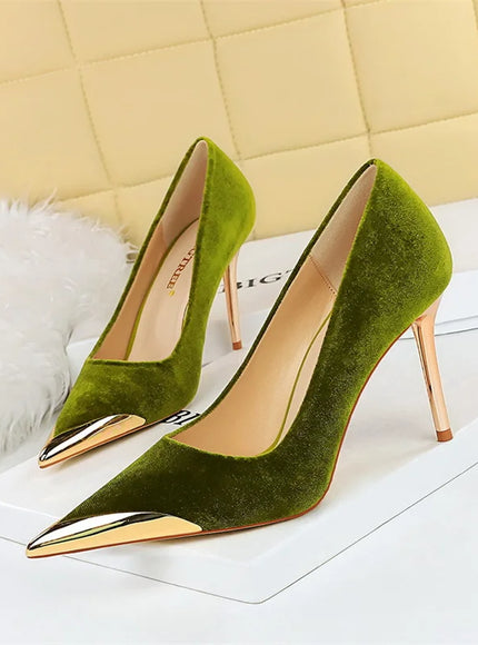 Women Fashion Comfort Suede High Heels Green Burgundy