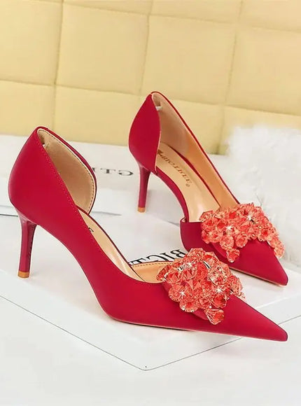 2024 New Rhinestone Women Pumps Bow knot Retro