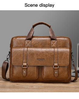 Mens Business Briefcase Large Capacity PU Leather Laptop Bag Fashion Crossbody Shoulder Tote Bag for Work Office