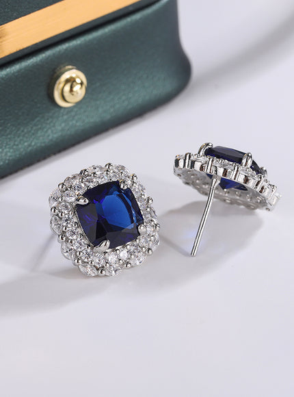 KissIcon 925 Silver Plated Earrings Blue Zircon Shine