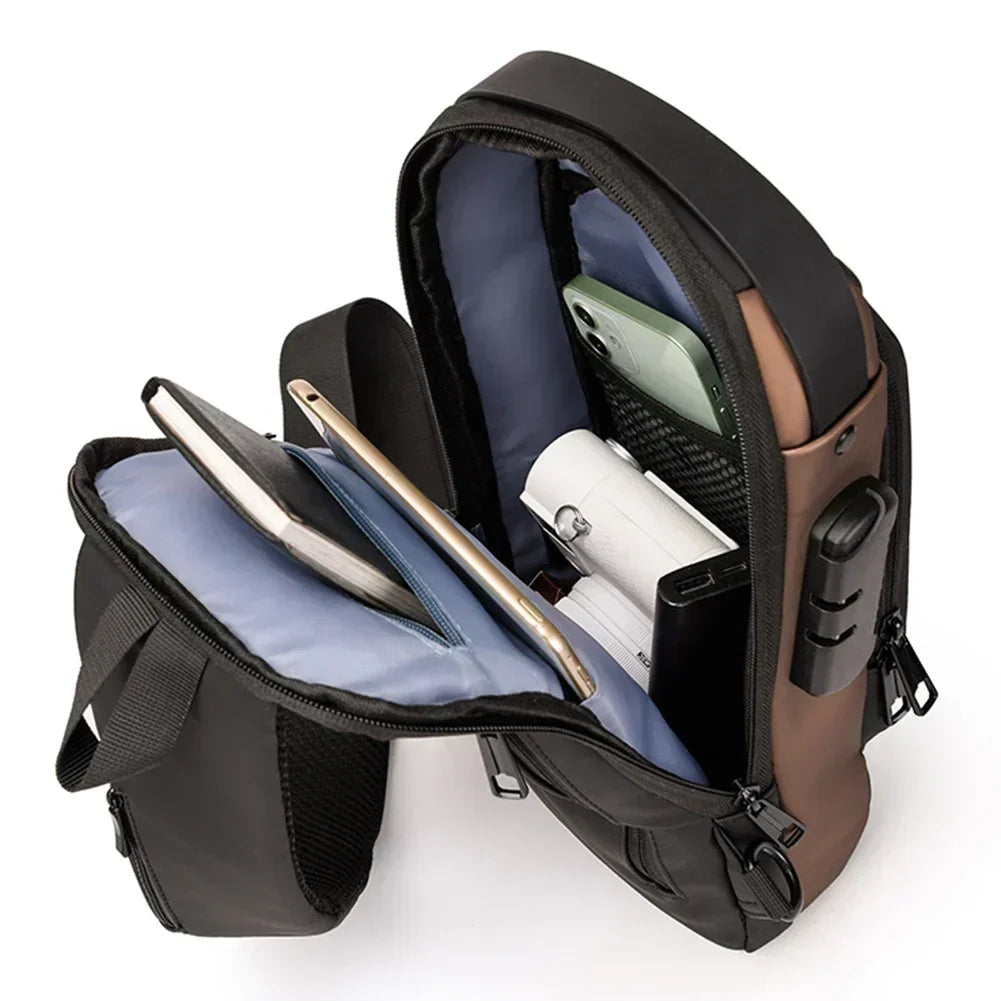 Multifunction Designer Anti-theft USB Shoulder Bag Crossbody Travel Sling Pack Messenger Pack Chest Bag Male Luxury Brand Men